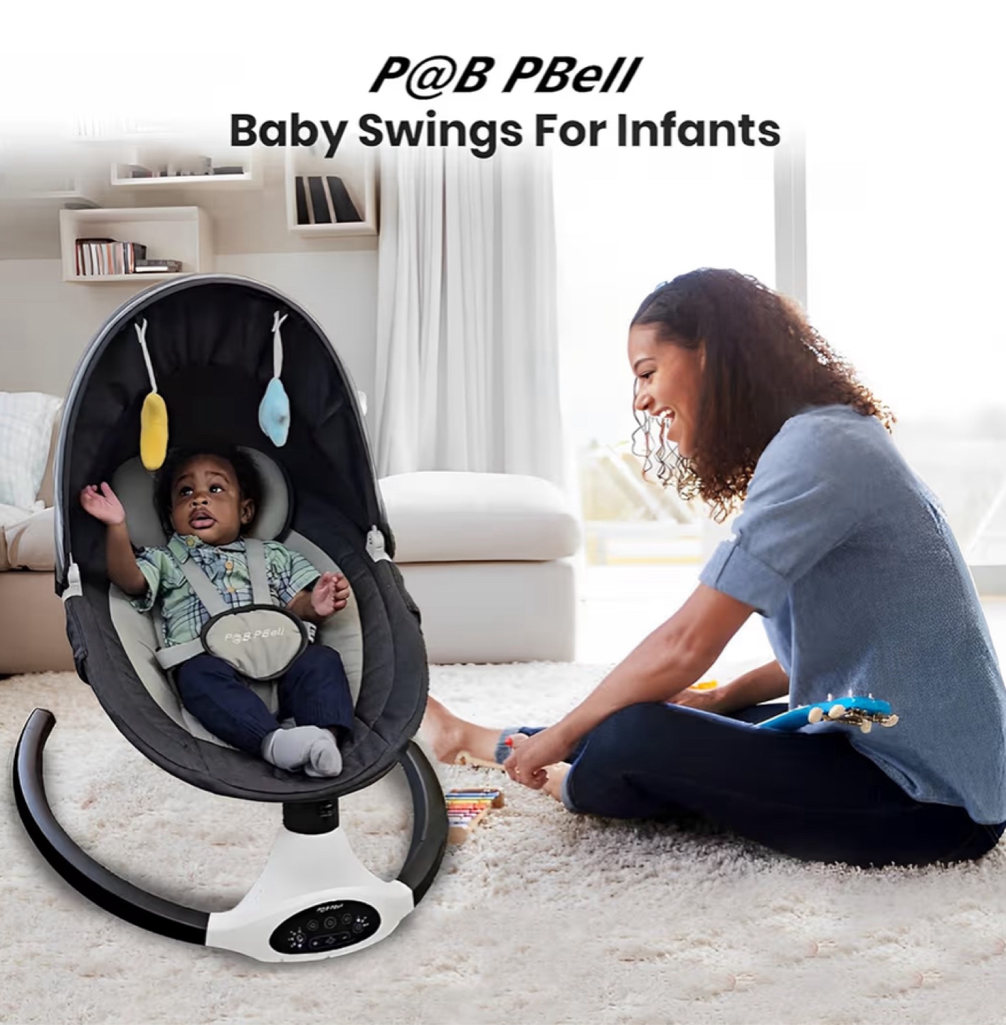 P@B PRell BB006K-PBB Multi-Function Electric Baby Swing - Black - photo 2