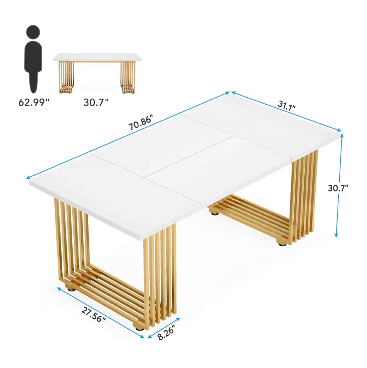 Tribesigns White & Gold Extendable Dining/Office Table - photo 3