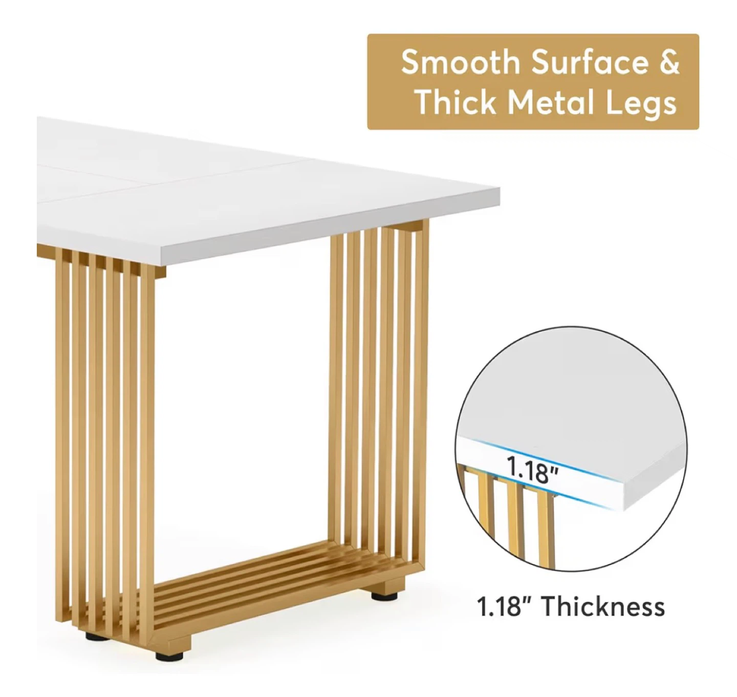Tribesigns White & Gold Extendable Dining/Office Table - photo 2