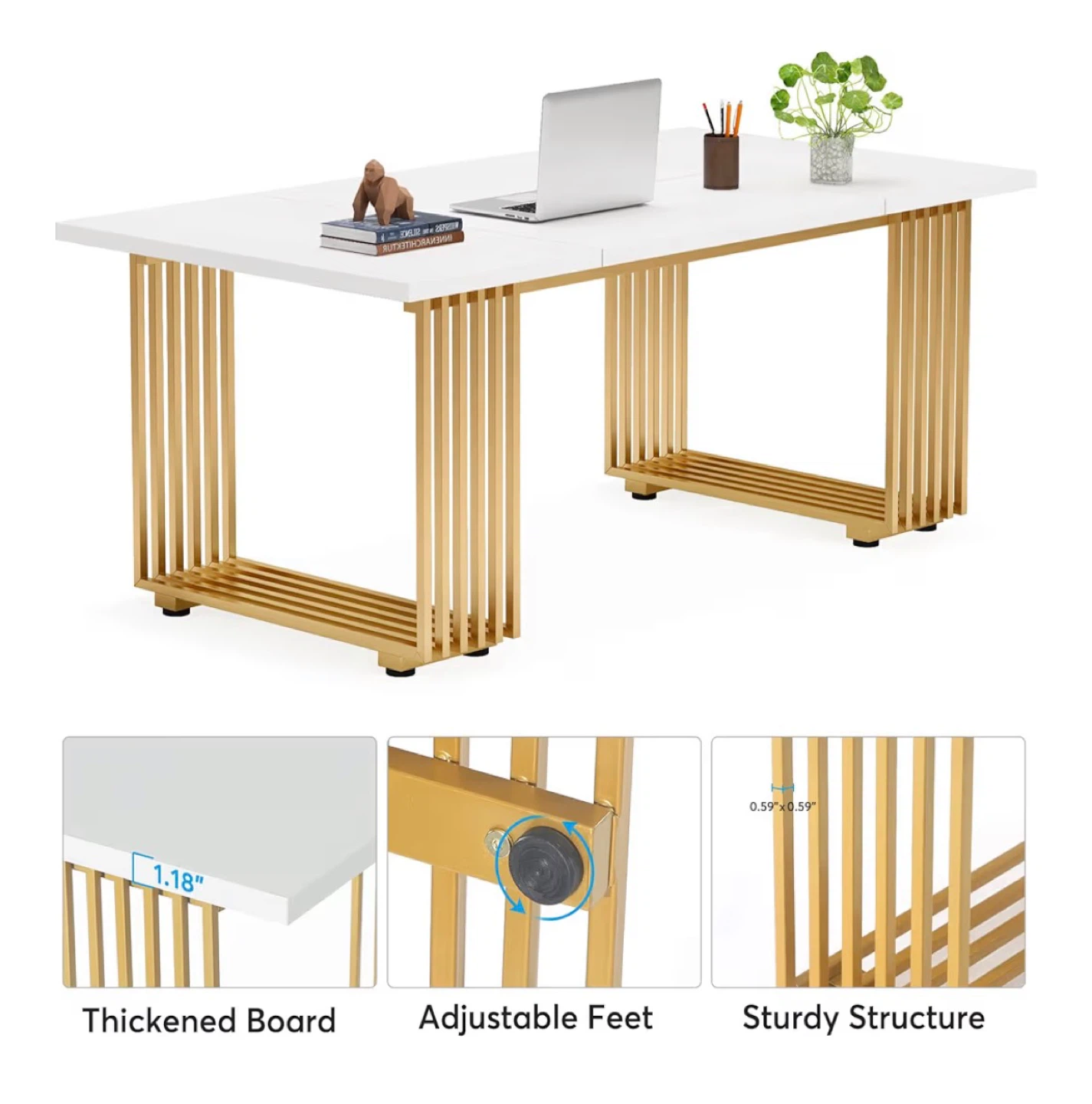 Tribesigns White & Gold Extendable Dining/Office Table - photo 4