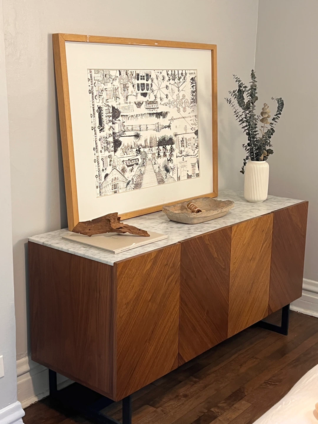Suspend 57” Walnut Wood Media Console
