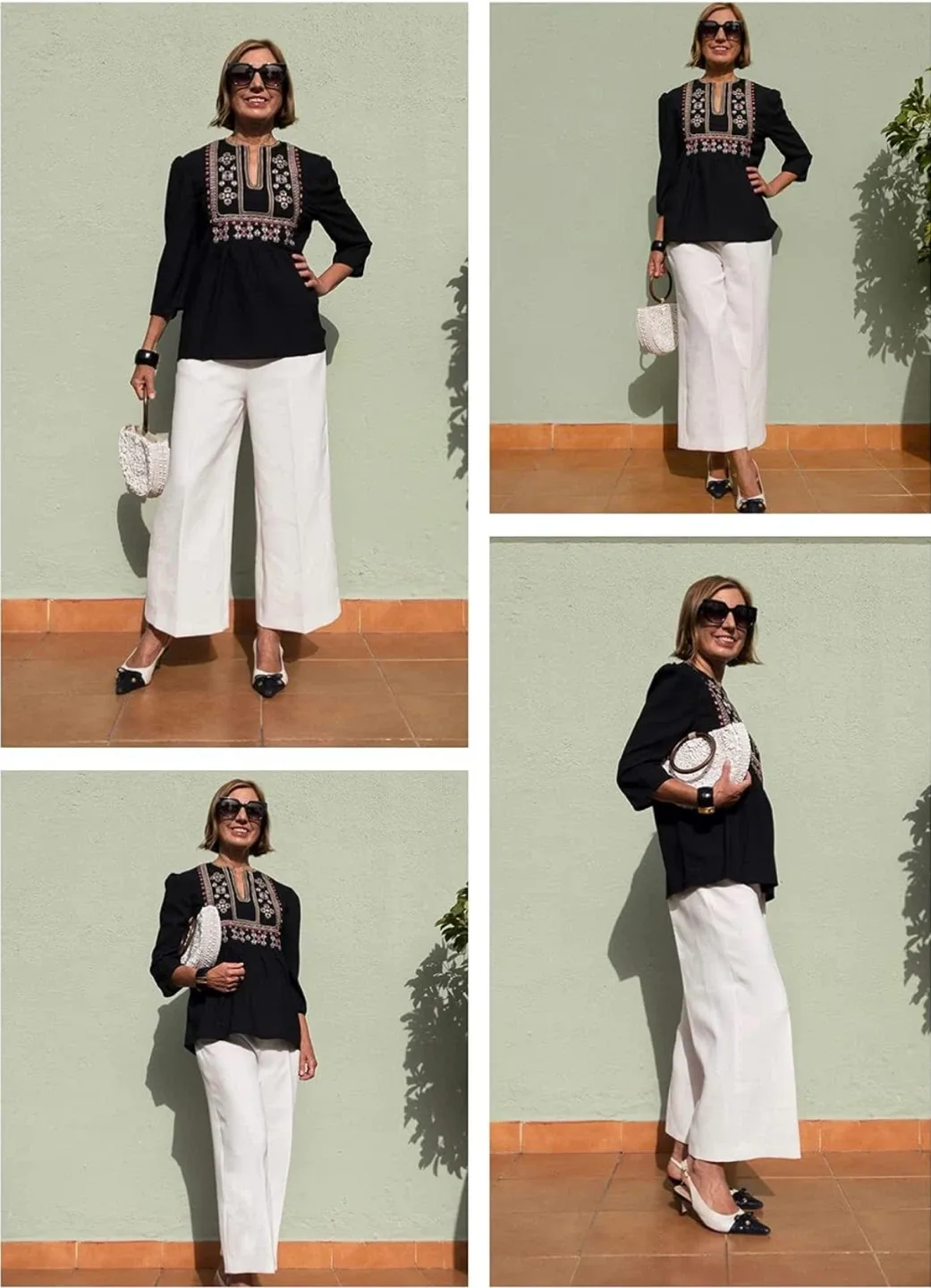 Blue Boho Embroidered V Neck Loose Tunic Blouse size XL image indicator(3)