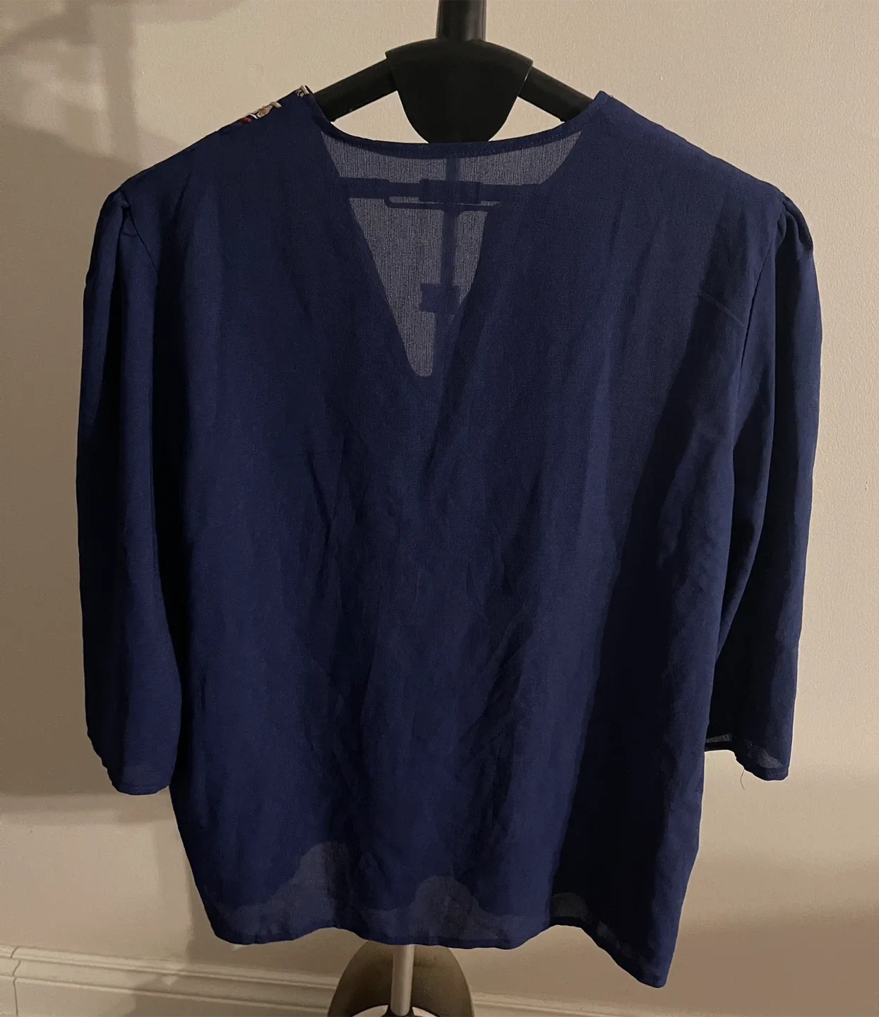 Blue Boho Embroidered V Neck Loose Tunic Blouse size XL image indicator(7)