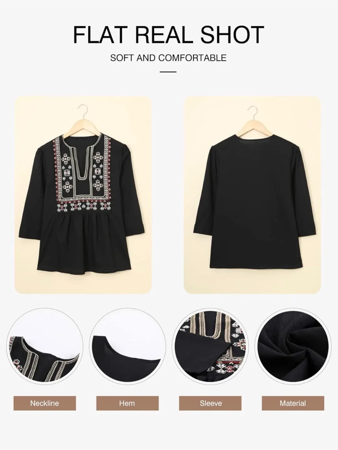 Blue Boho Embroidered V Neck Loose Tunic Blouse size XL image indicator(10)