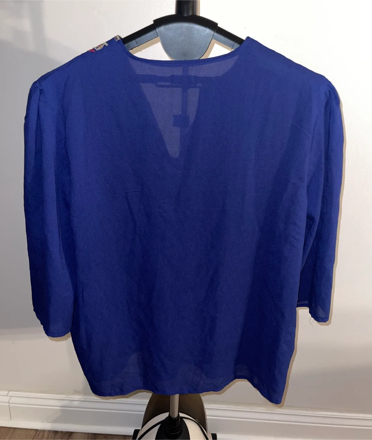 Blue Boho Embroidered V Neck Loose Tunic Blouse size XL image indicator(8)