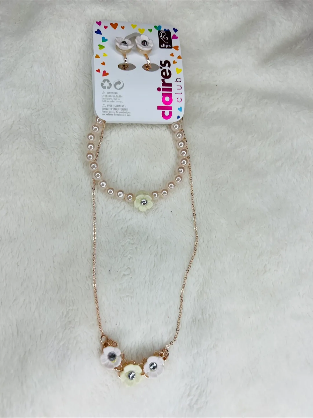 Claire's Club Flower Necklace &  Clip on Earring Set