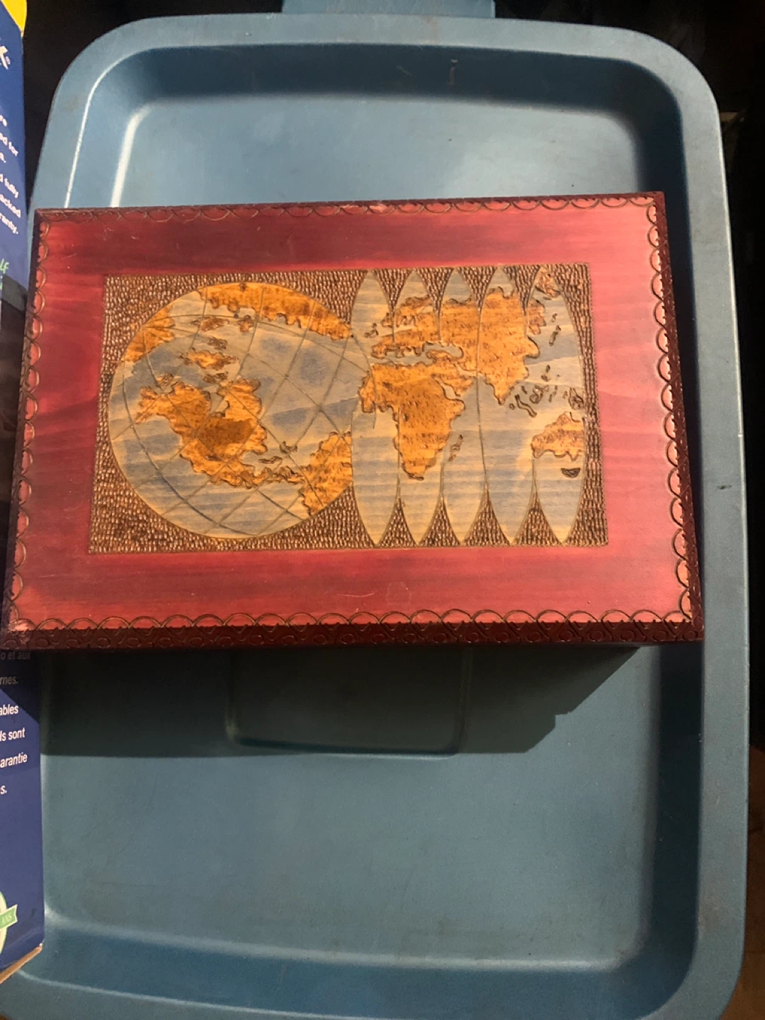 Wooden Box with World Map Design