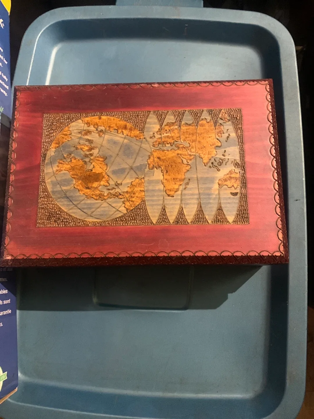 Wooden Box with World Map Design