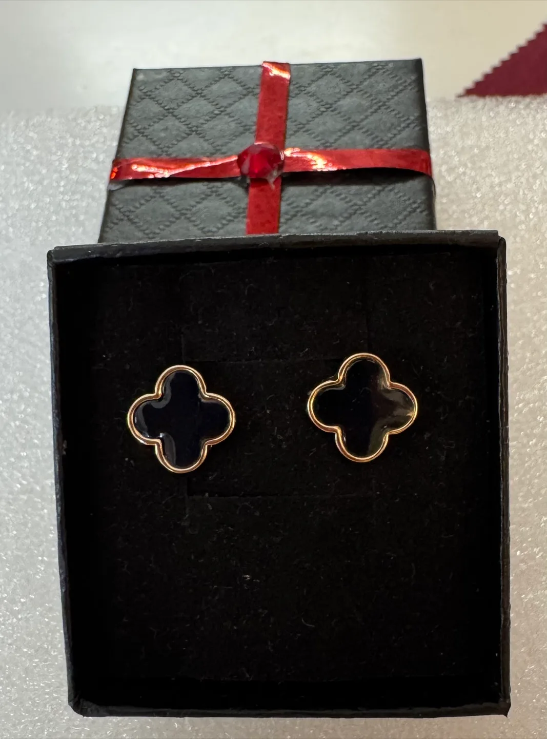 Clover Stud Earrings - Black Enamel & Gold Plated NEW!!