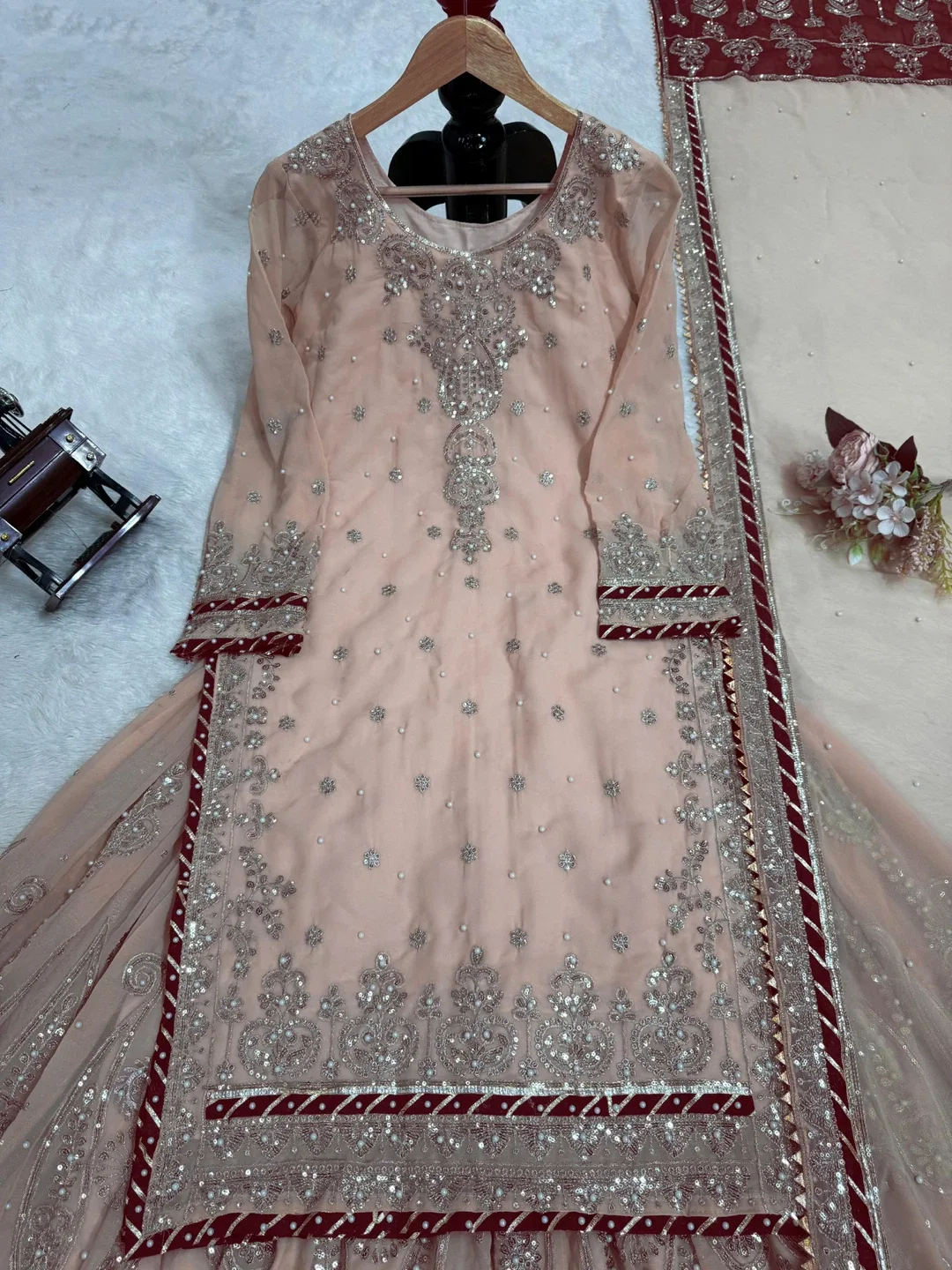 Beautiful Peach color Gharara Suit for wedding functions image indicator(3)