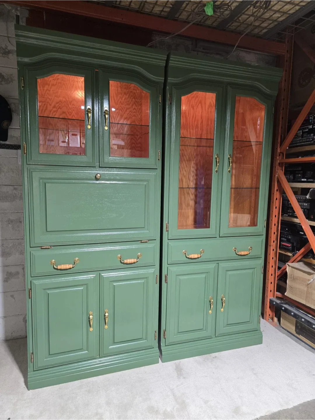 Green Painted Hutch and Cabinet Set thumbnail