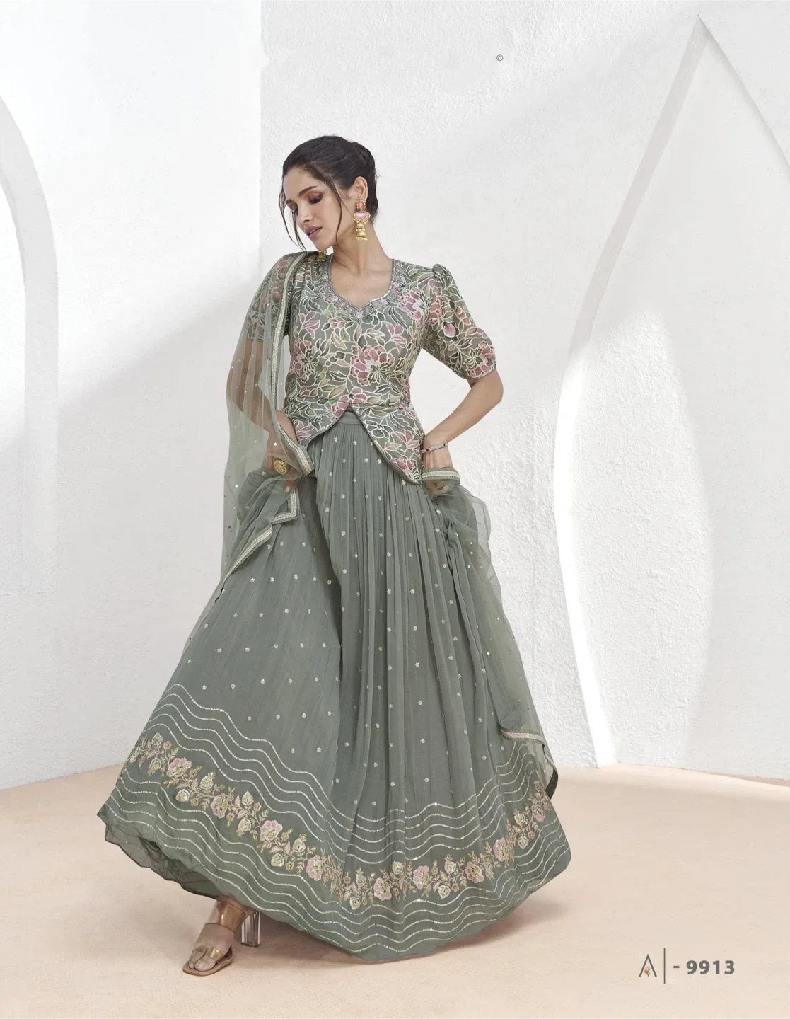 Floral Embroidered Lehenga Choli Set perfect for reception