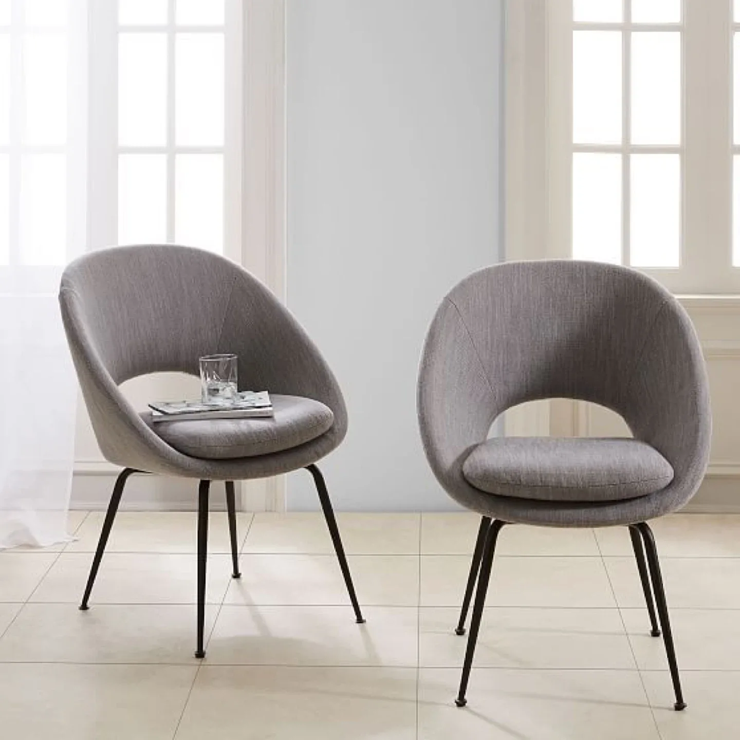 Set of 4 West Elm “Orb” Grey Upholstered Dining Chairs image indicator(3)