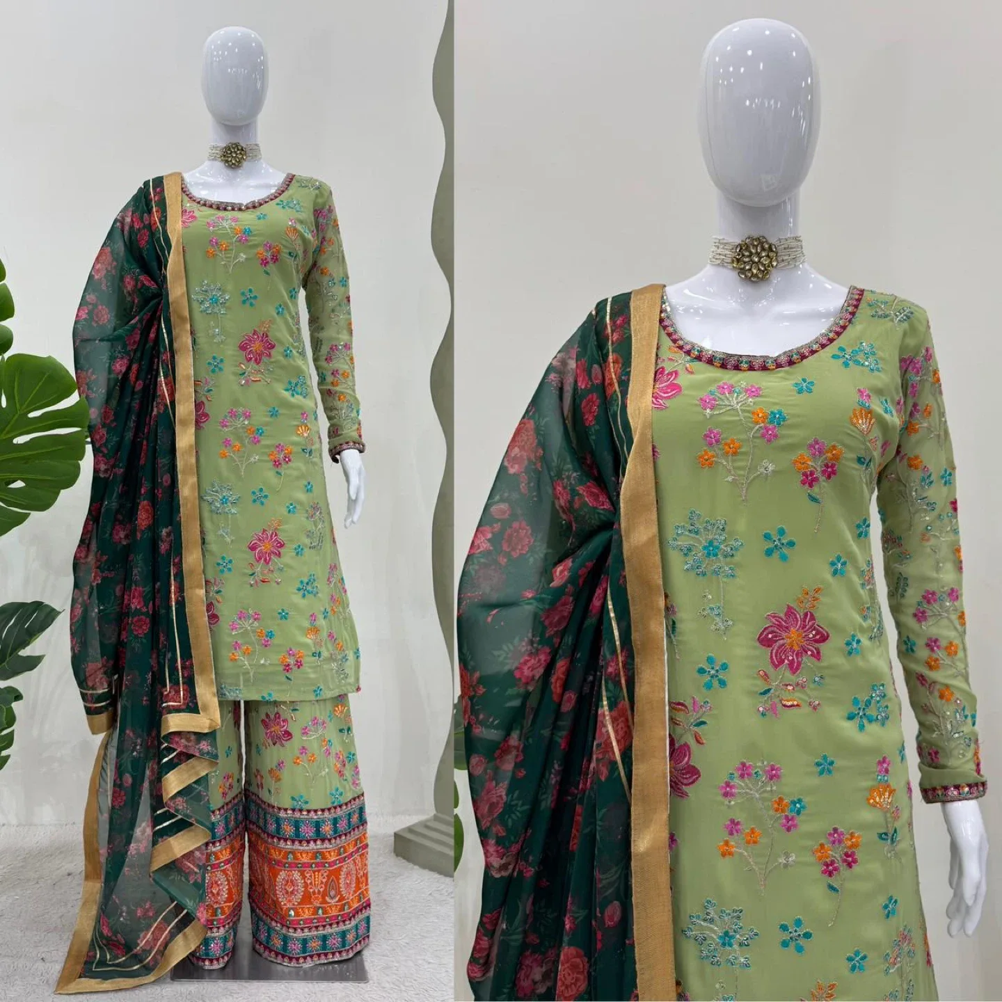 Beautiful olive green indian style palazzo suit
