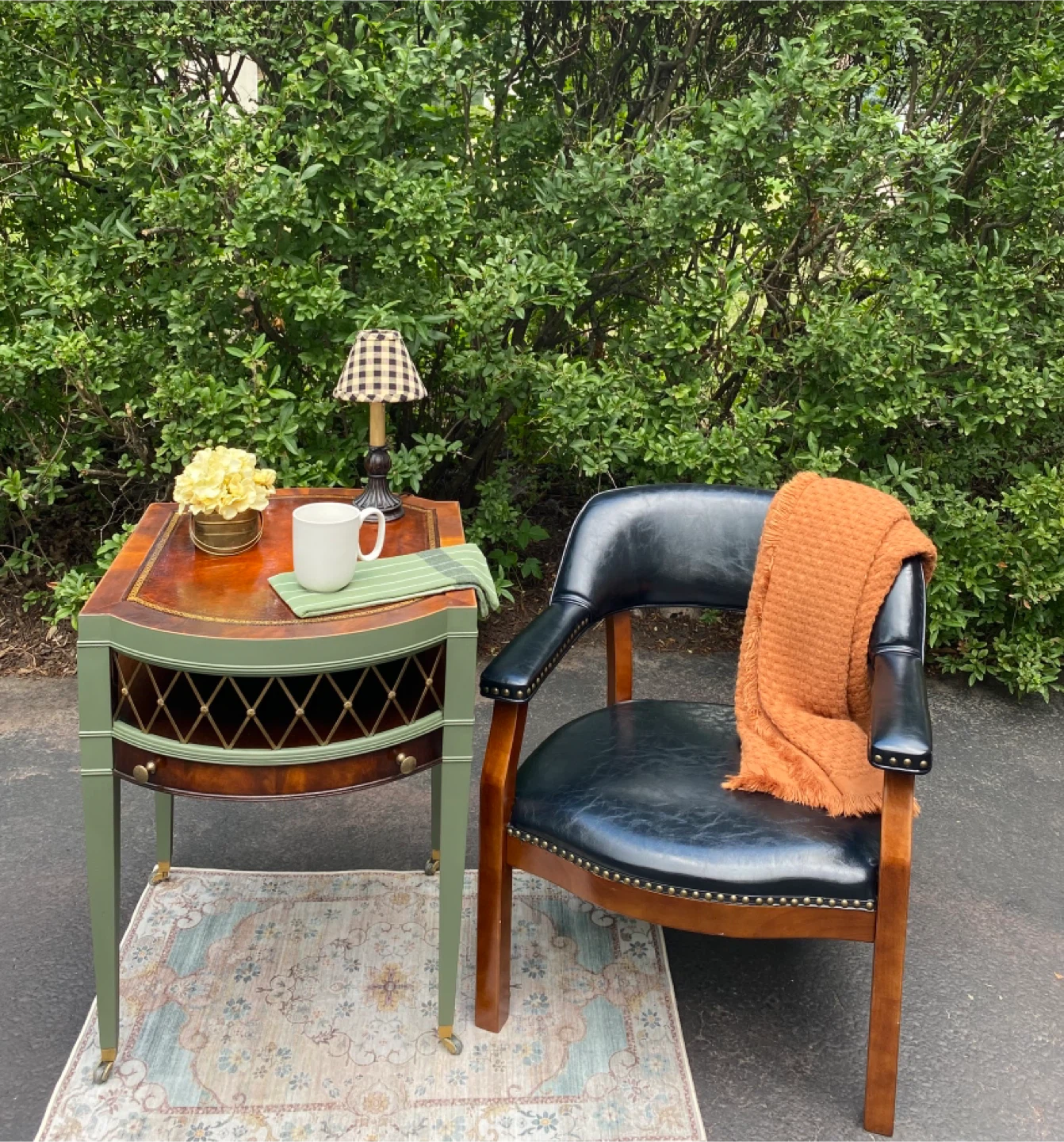 Vintage Side Table with Drawer and Club Chair - photo 3