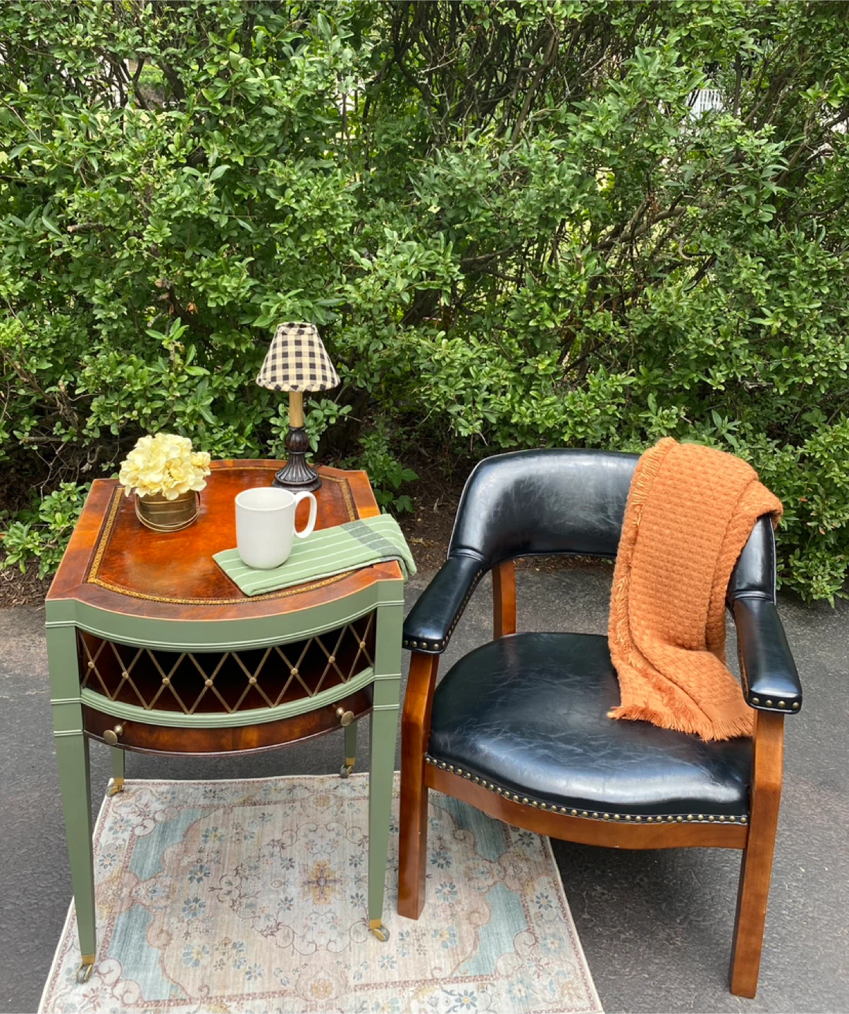 Vintage Side Table with Drawer and Club Chair - photo 5