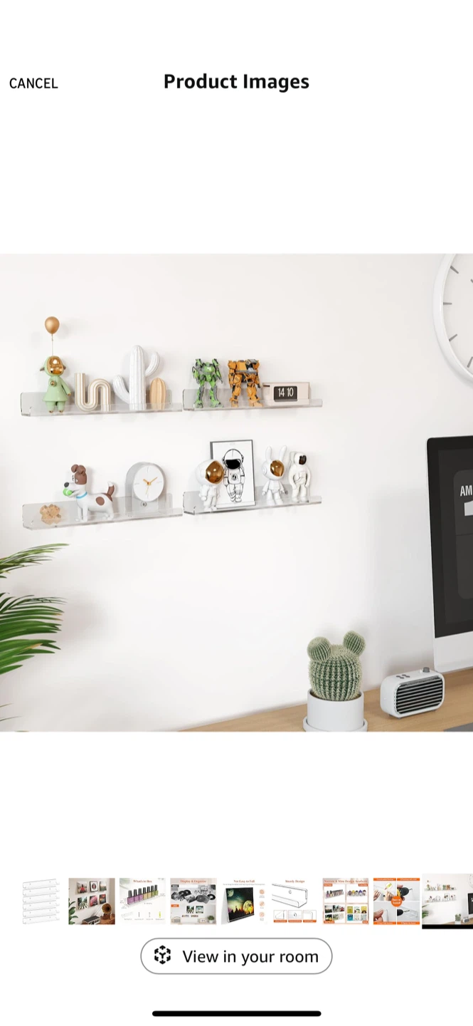 Set of 2 Acrylic Floating Wall Shelf, 15 inch dark color - photo 5