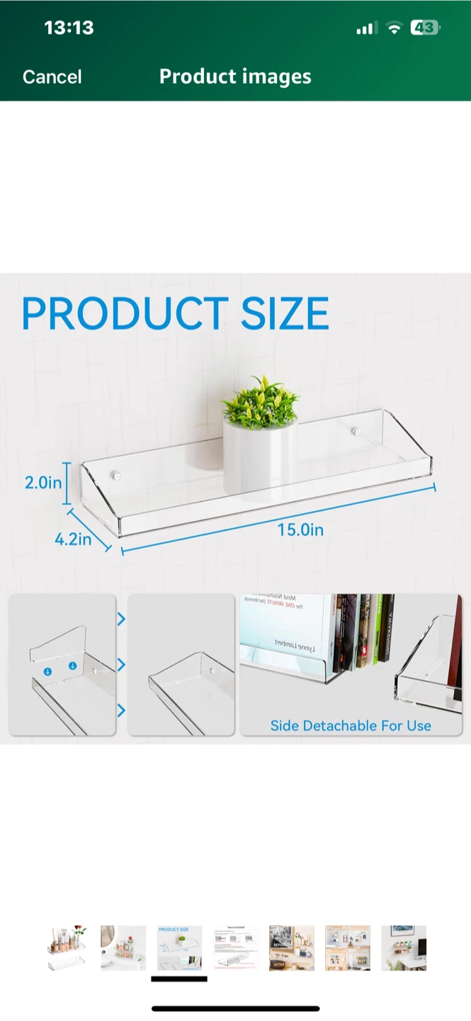 Set of 2 Acrylic Floating Wall Shelf, 15 inch dark color - photo 3