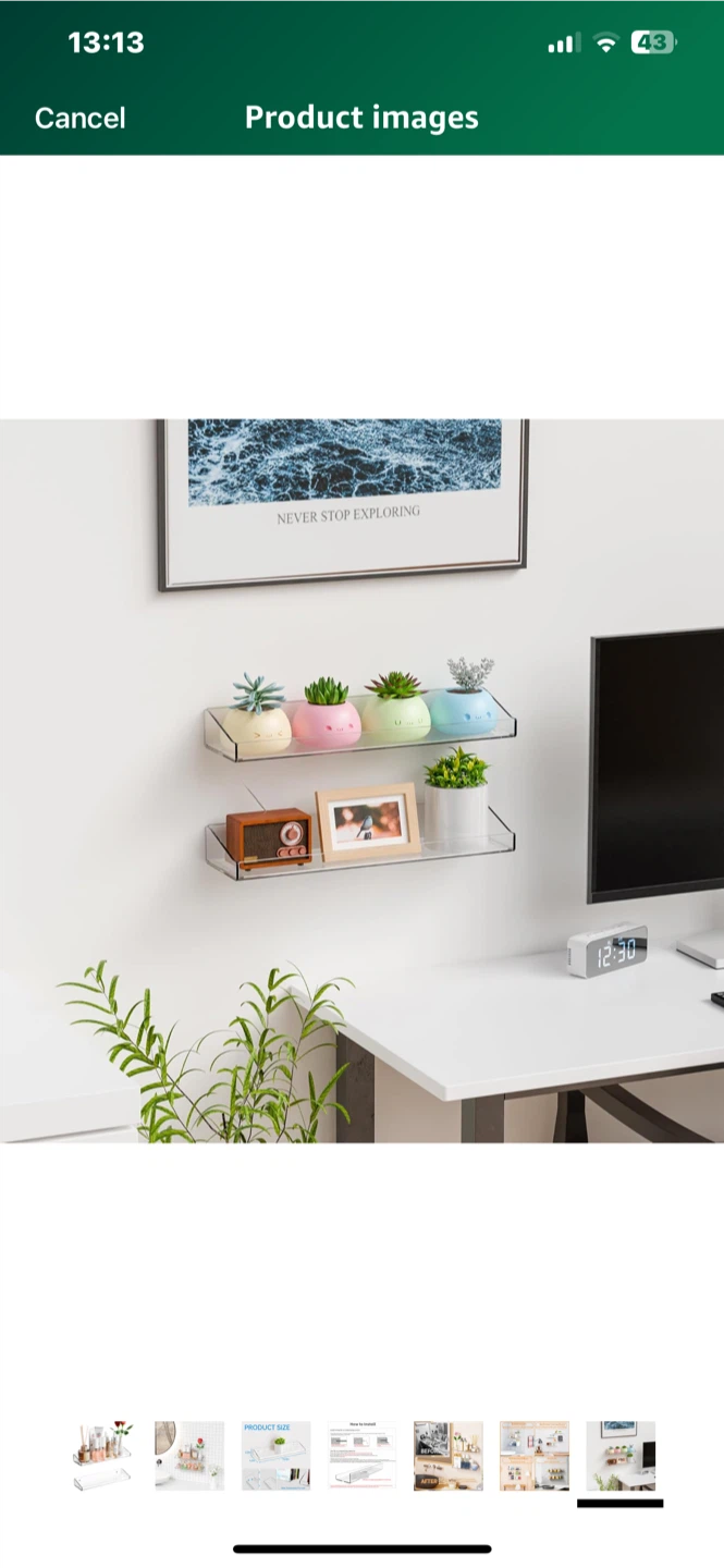 Set of 2 Acrylic Floating Wall Shelf, 15 inch dark color