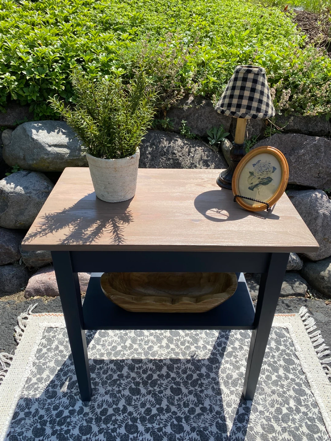 Side Table - Wood & Dark Blue - photo 2