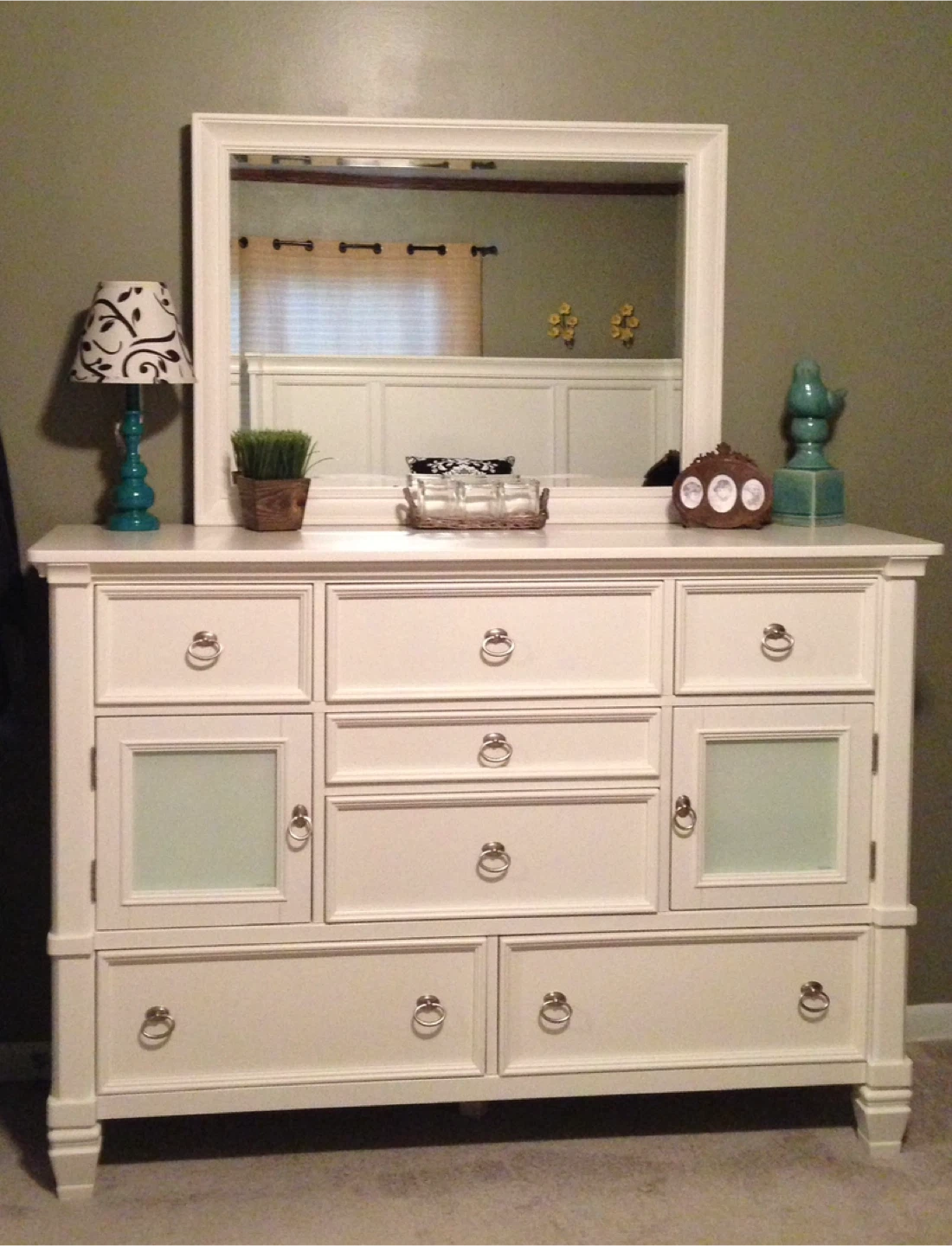 White Dresser with Mirror & Bed Frame