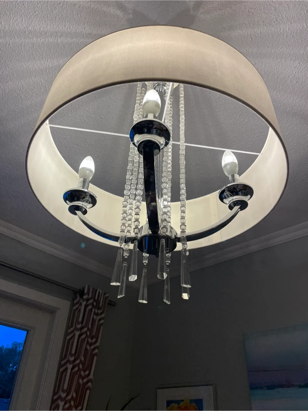 Linen Drum Chandelier with Crystal Accents image indicator(4)