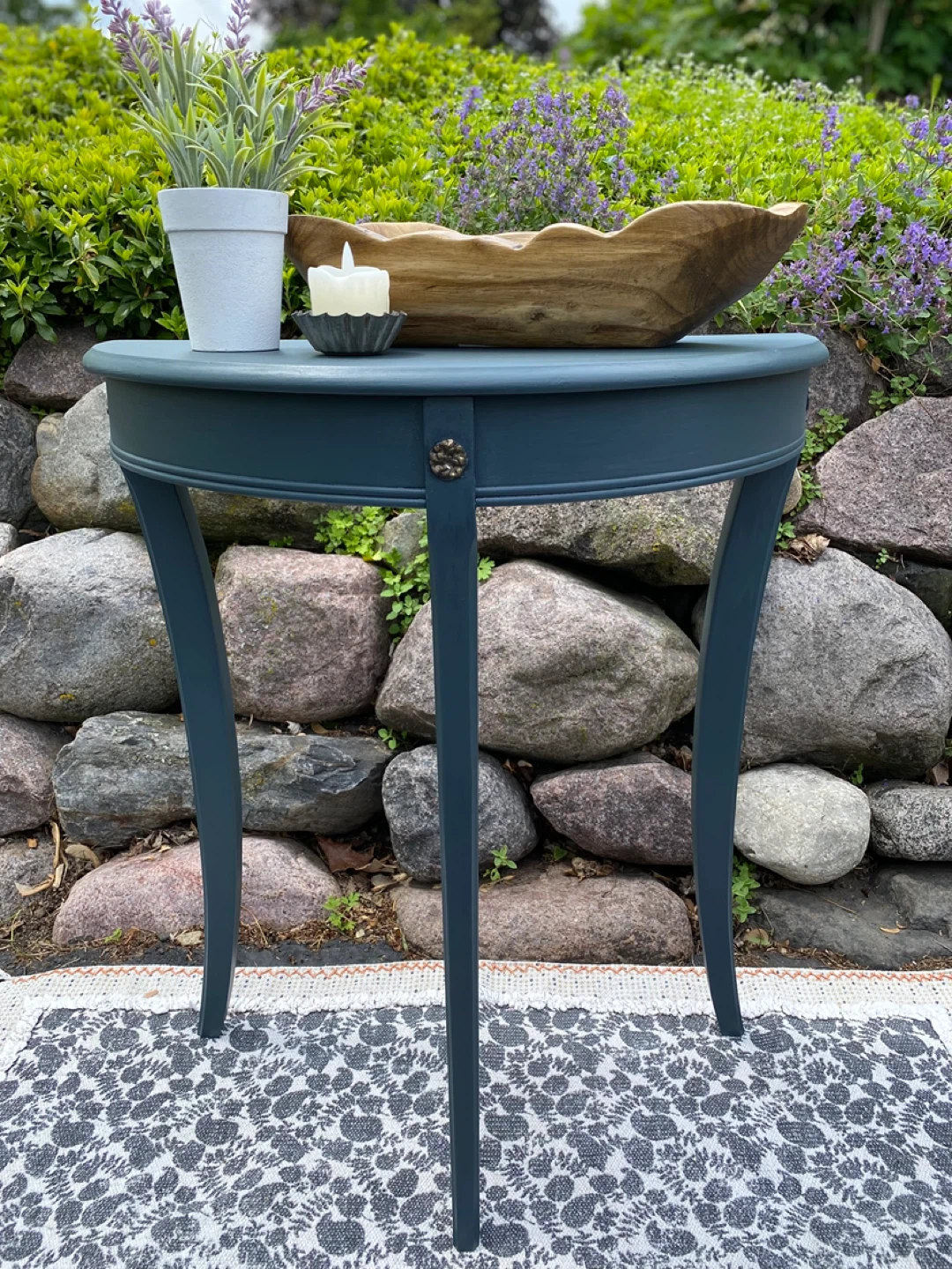 Blue Half-Moon Shaped Accent Table