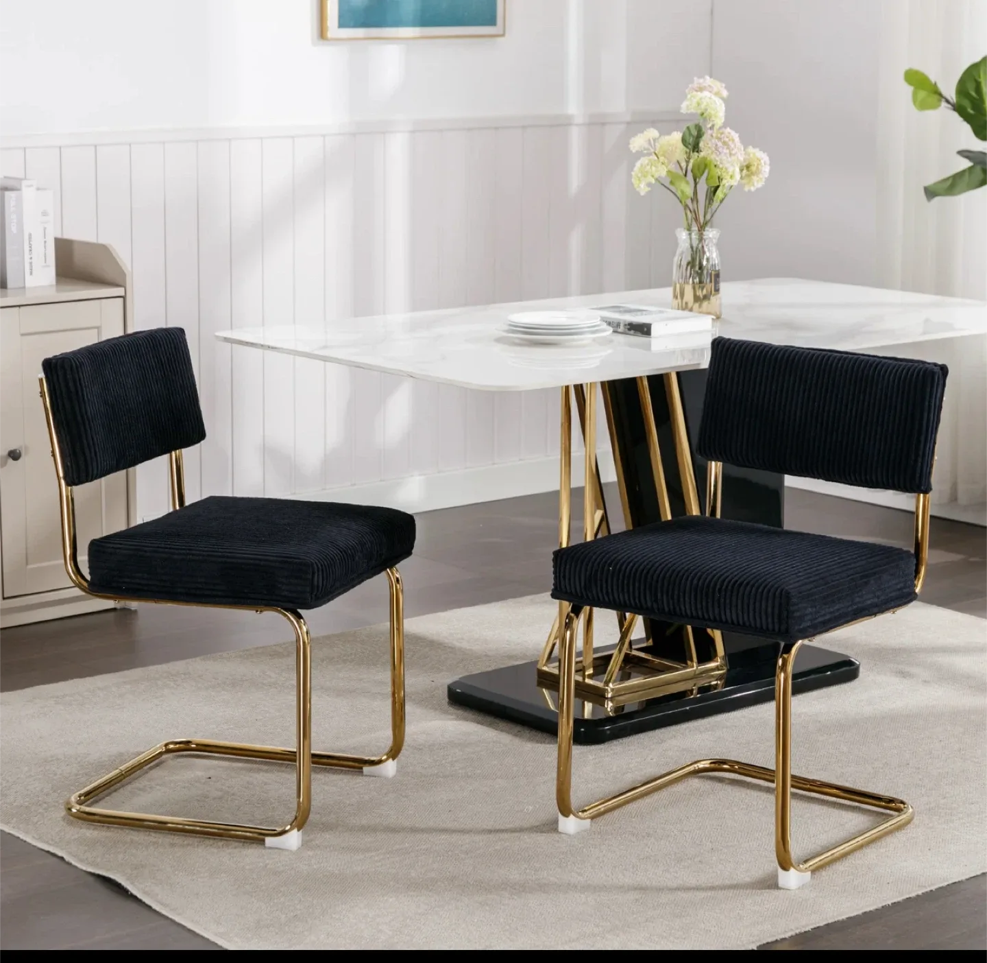 Black Corduroy Dining Chair with Gold Frame thumbnail