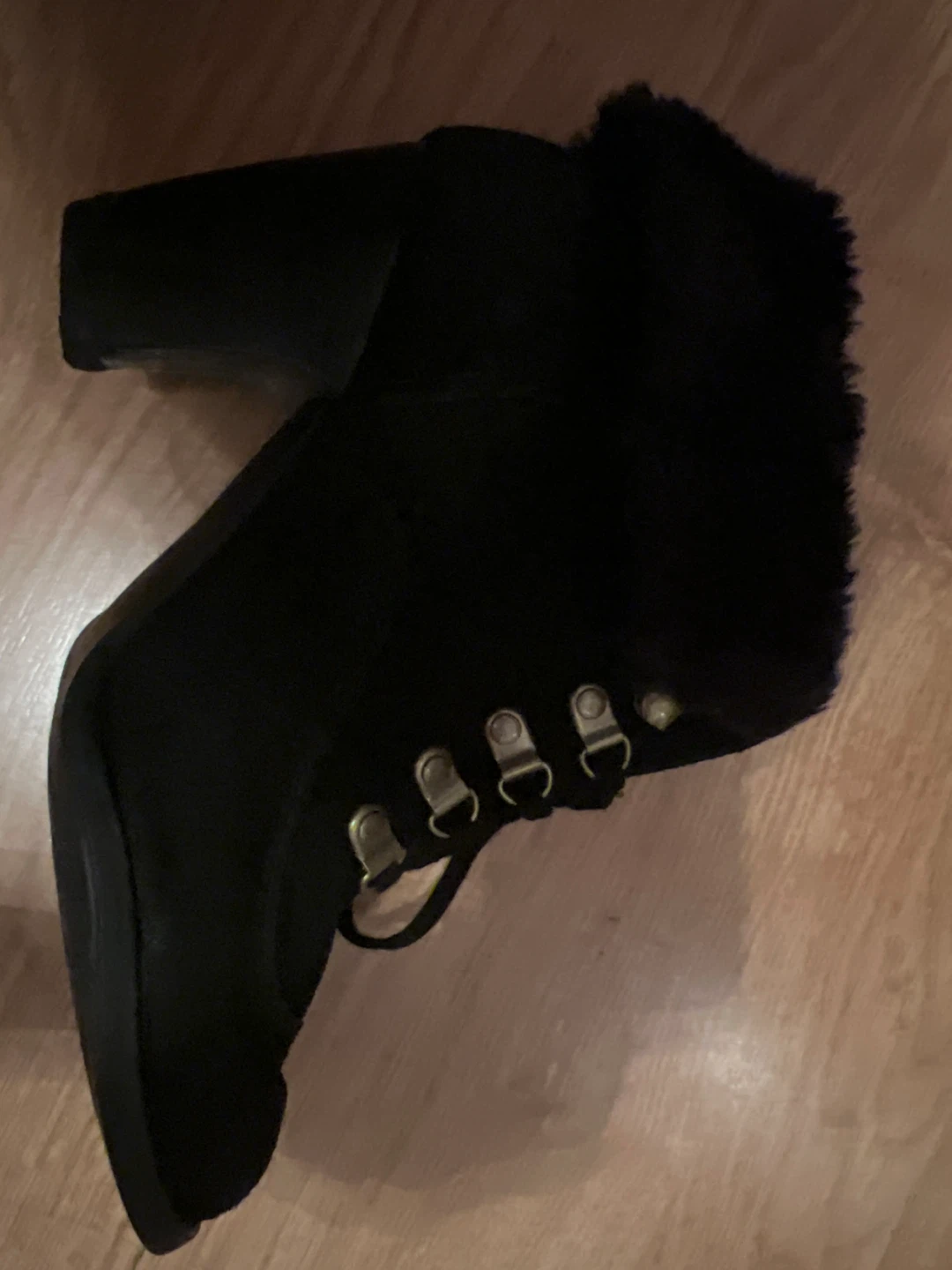 Black Ankle Boots with Faux Fur Trim - photo 3