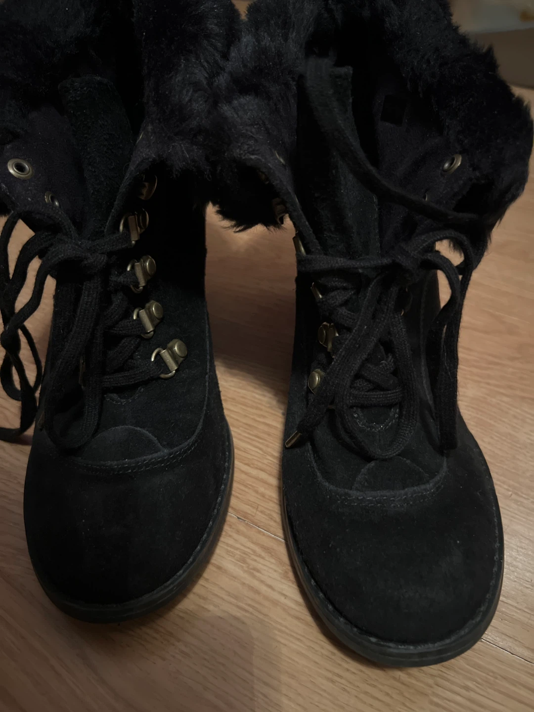 Black Ankle Boots with Faux Fur Trim - photo 2