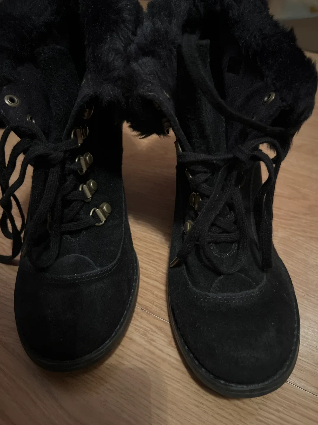 Black Ankle Boots with Faux Fur Trim image indicator(2)