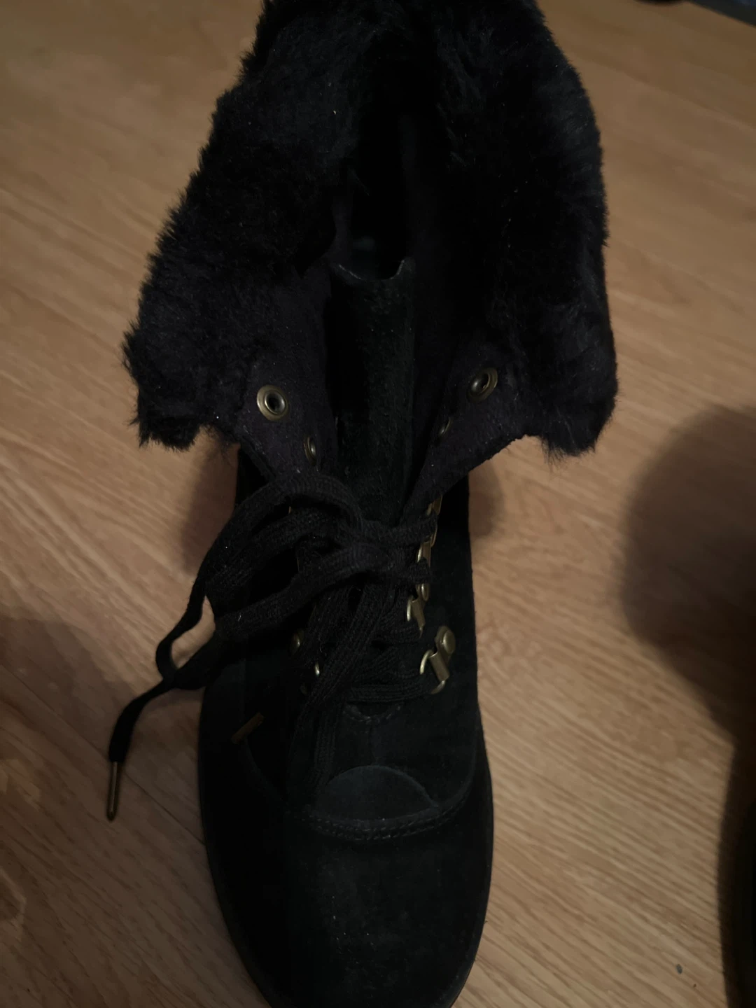 Black Ankle Boots with Faux Fur Trim
