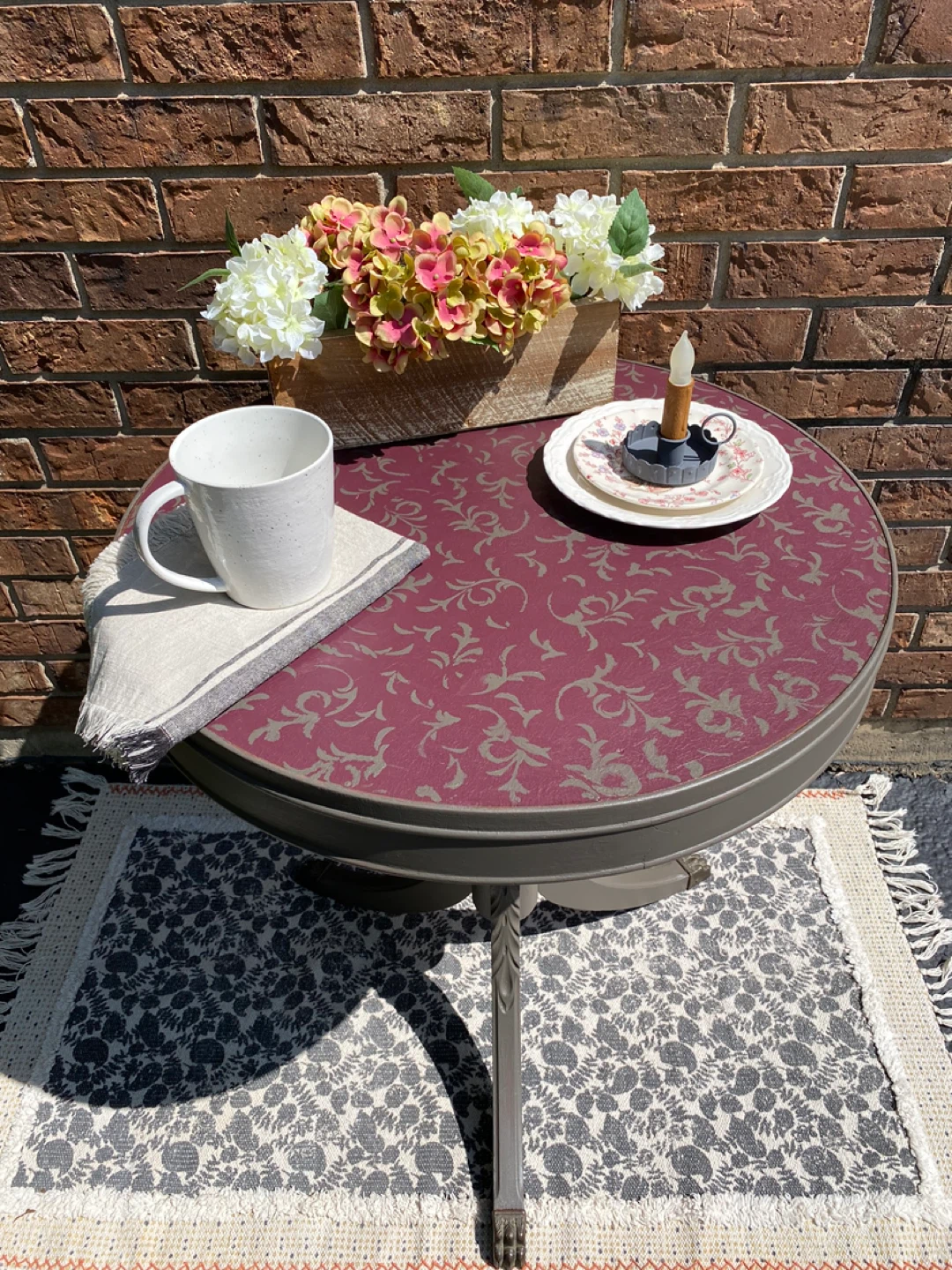 Round Accent Table - Gray & Burgundy - photo 2