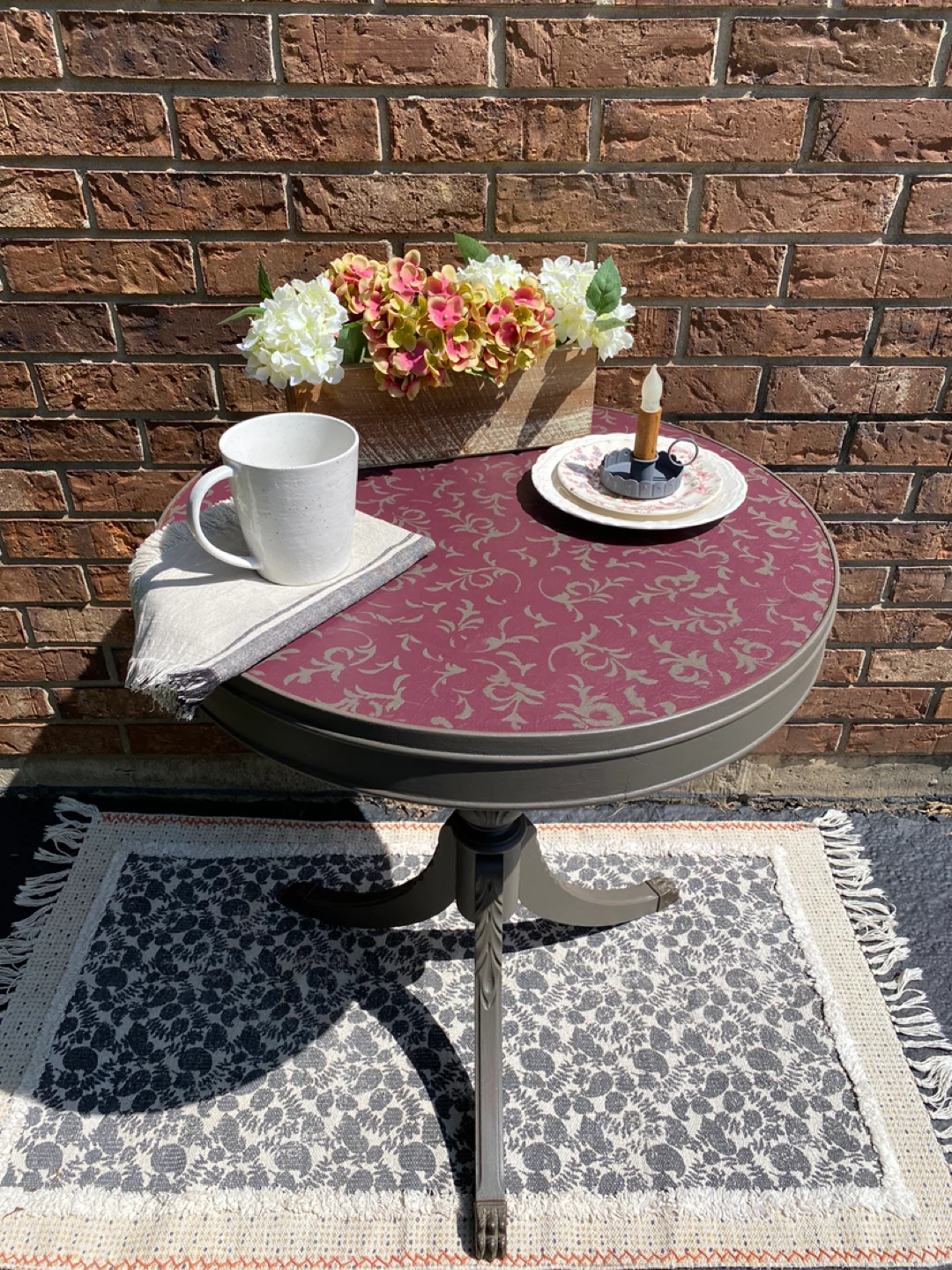 Round Accent Table - Gray & Burgundy