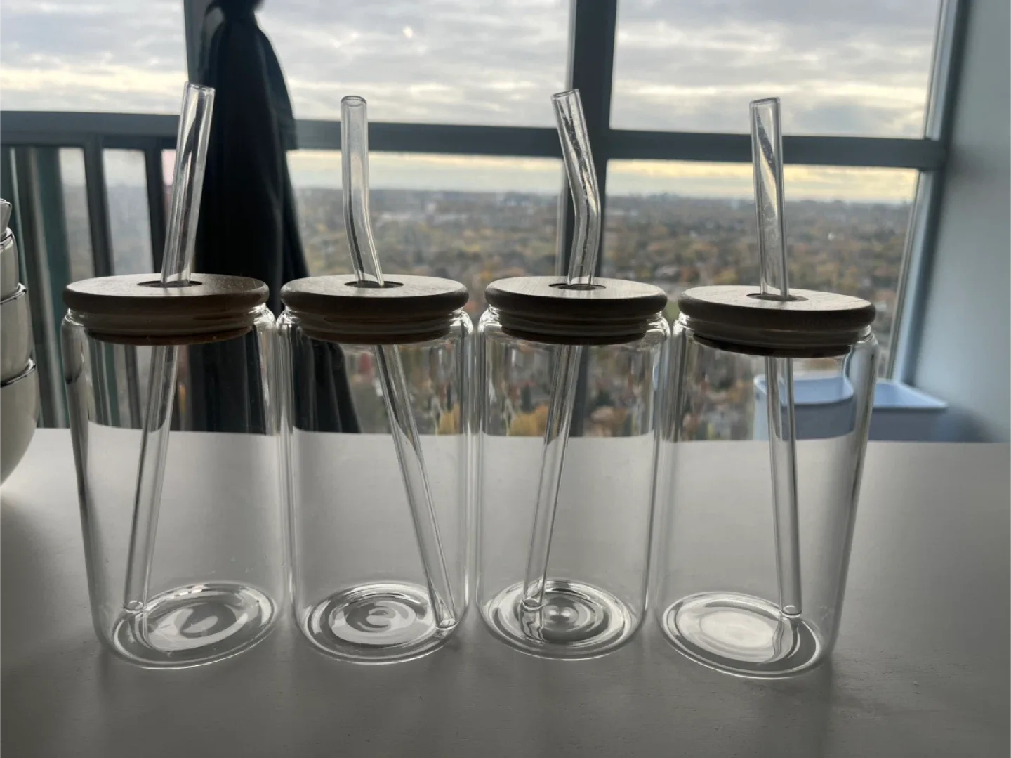 Glass Tumblers with Bamboo Lids & Straws (Set of 4)