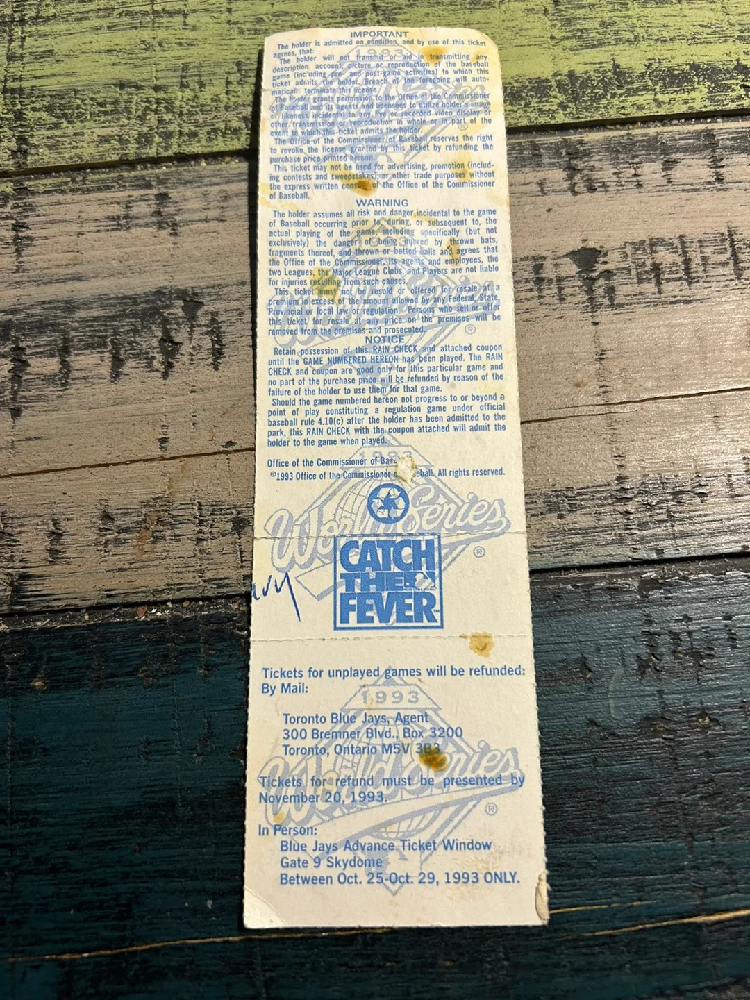 Rare 1993  Blue Jays World Series Game 6 Original Full Ticket image indicator(2)