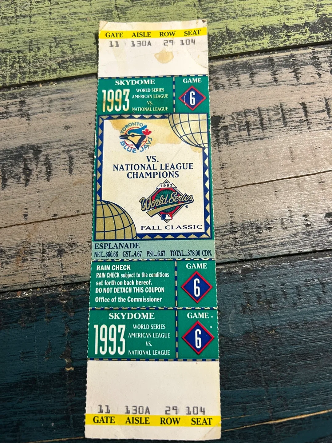 Rare 1993  Blue Jays World Series Game 6 Original Full Ticket thumbnail