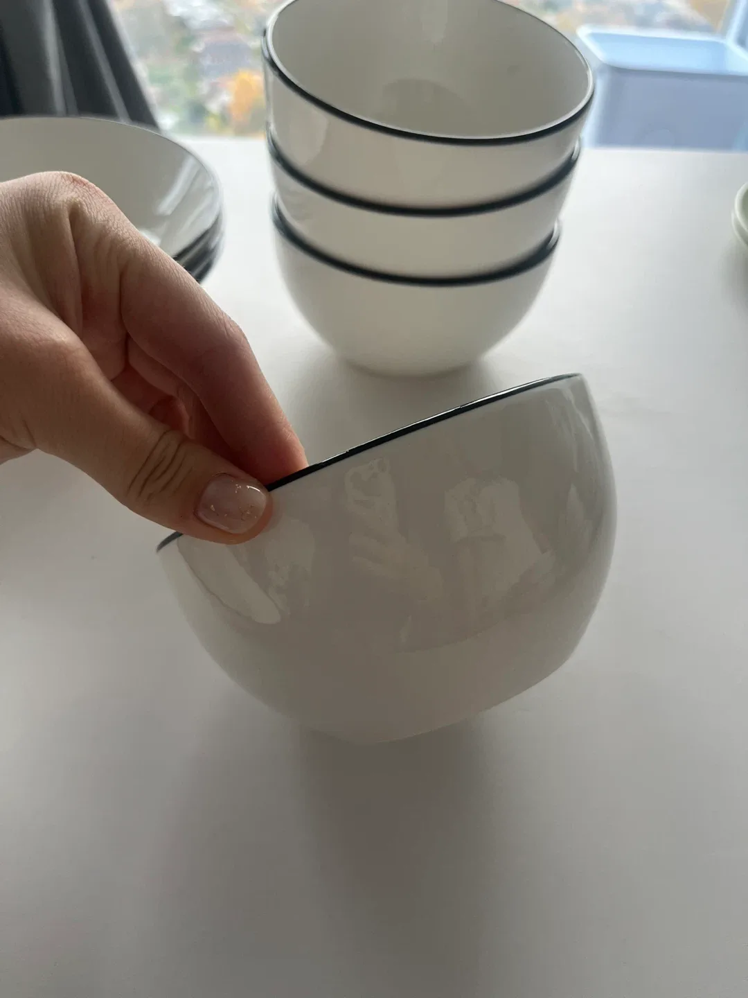 White Bowls with Black Trim