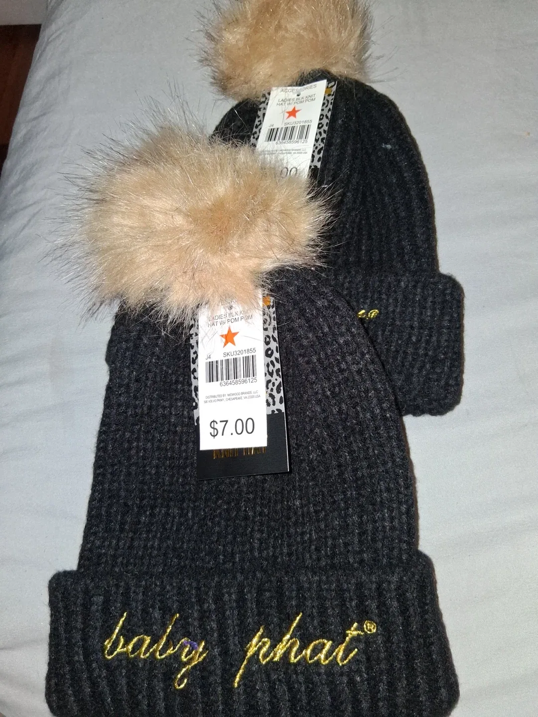 Baby Phat Ladies Black Knit Hat w/ Pom Pom - New thumbnail