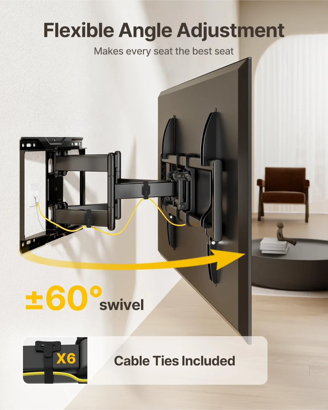 monTEK Full Motion TV Wall Mount - 37-90” - 165lbs image indicator(5)