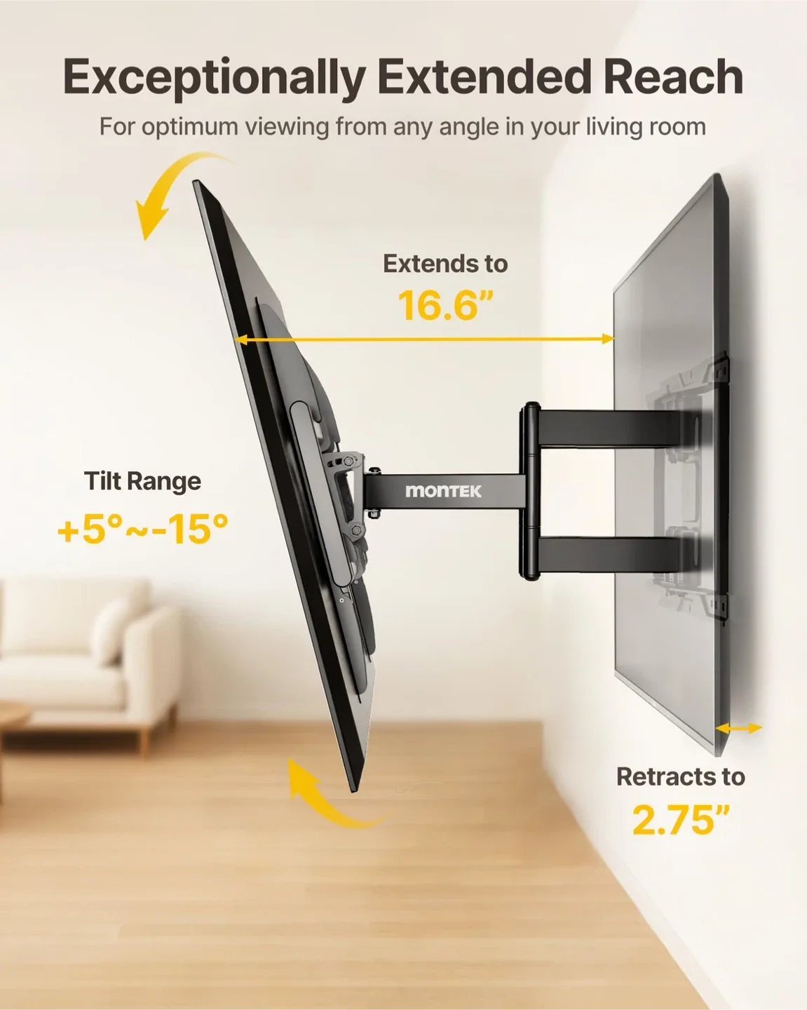 monTEK Full Motion TV Wall Mount - 37-90” - 165lbs image indicator(6)