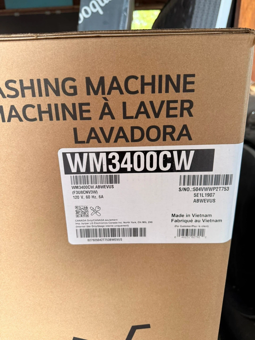 New LG WM3400CW Washing Machine