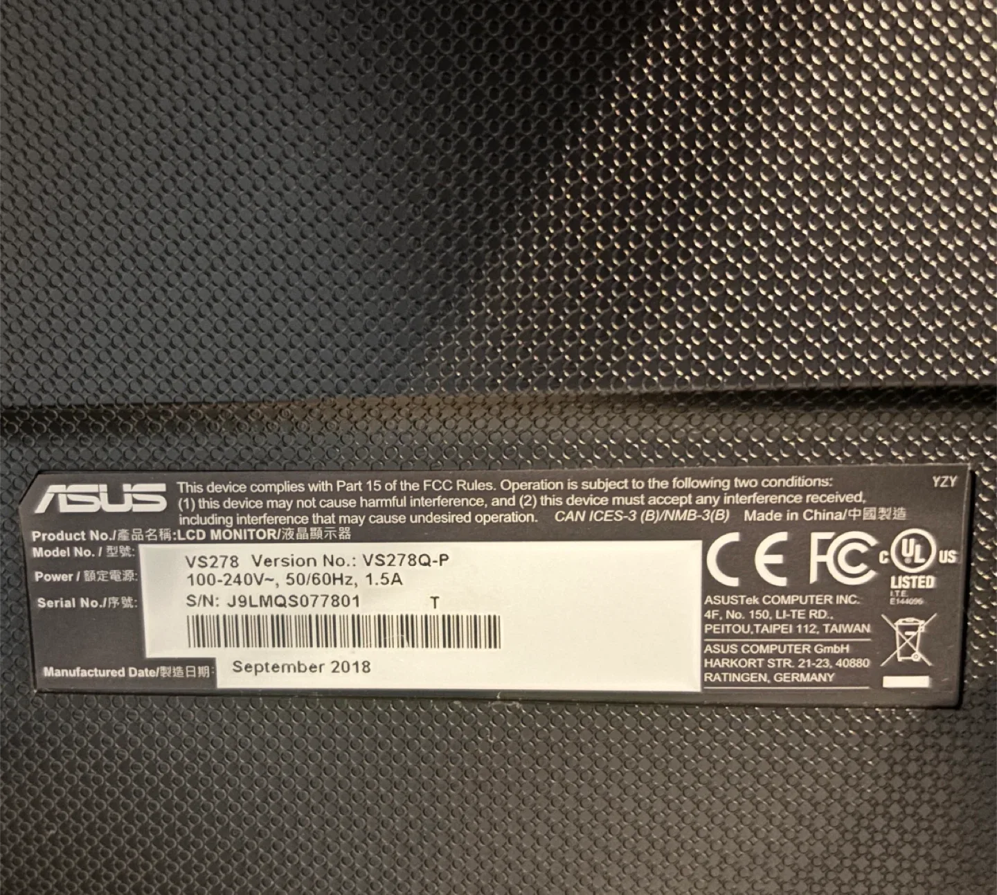 ASUS 27" LCD Monitor (Model: VS278Q-P) 🥕 image indicator(3)