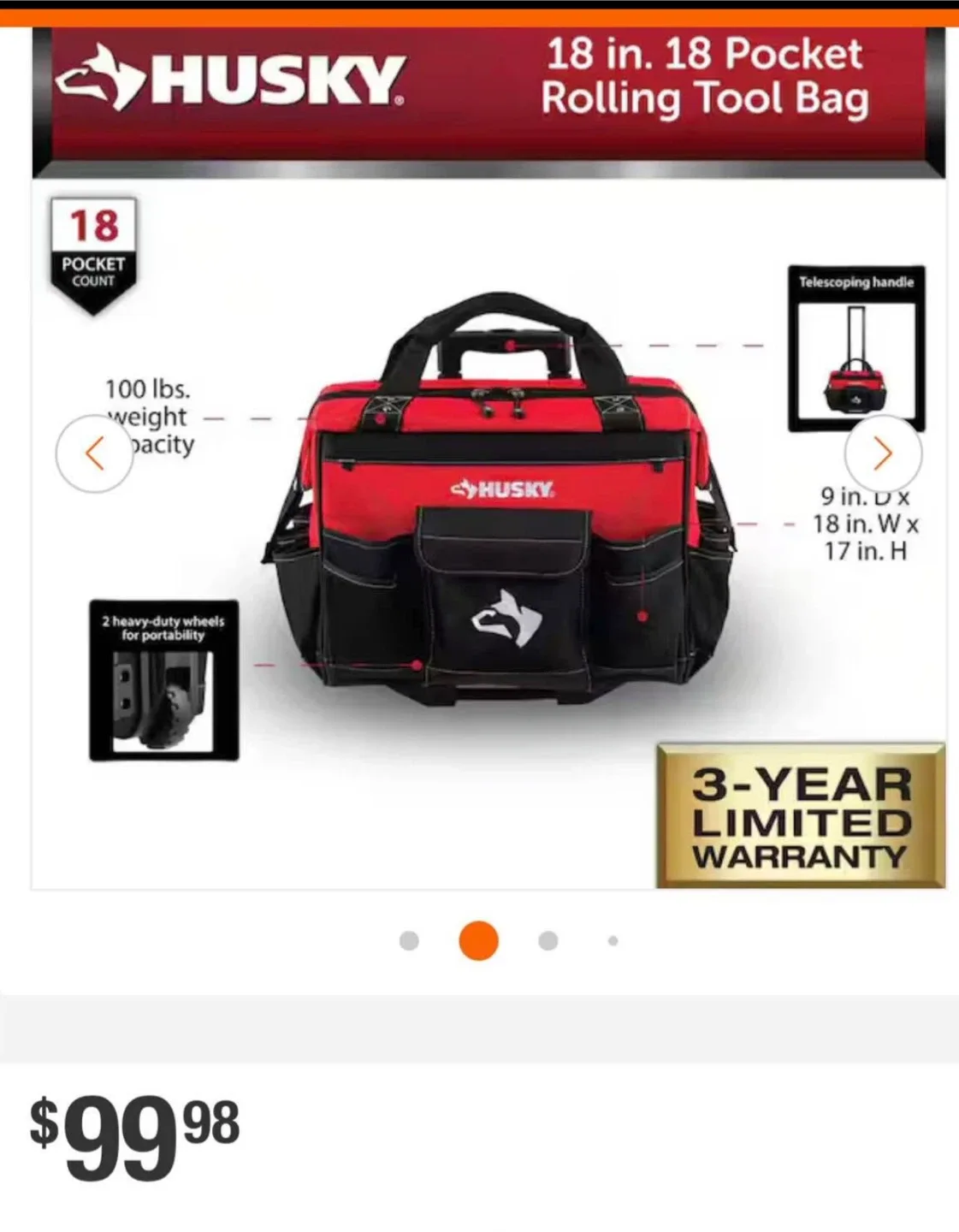 Bauer 18" Roller Tool Bag - Red/Black image indicator(2)