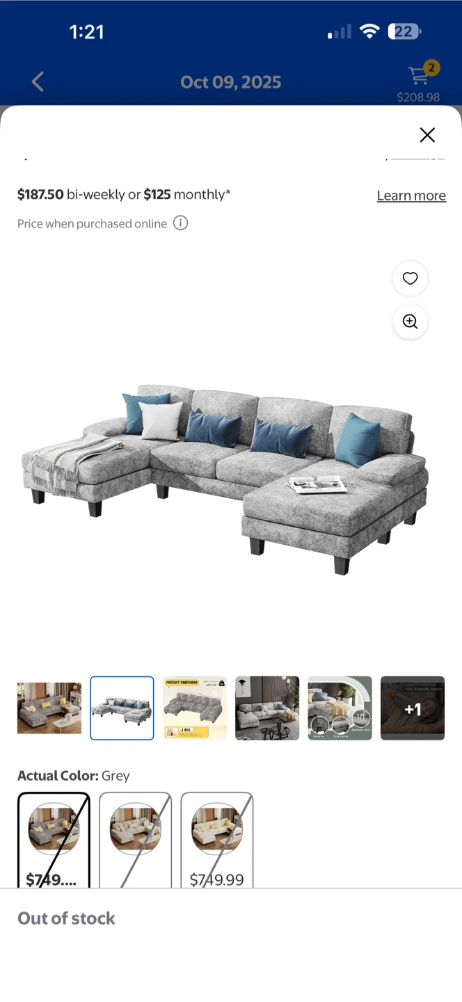 Grey Sectional Sofa - New in Box