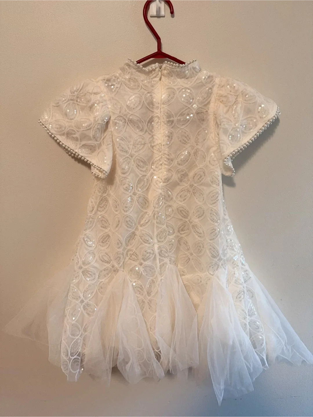 White Mermaid Dress with Sequins & Pearls Toddler size 5-6T image indicator(3)