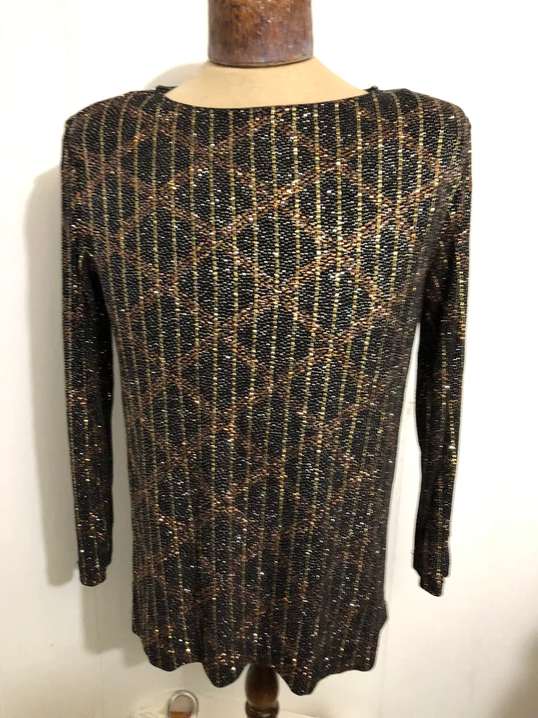 Women’s Vintage Black with Gold,SilverBronze Sparkly Top. Medium