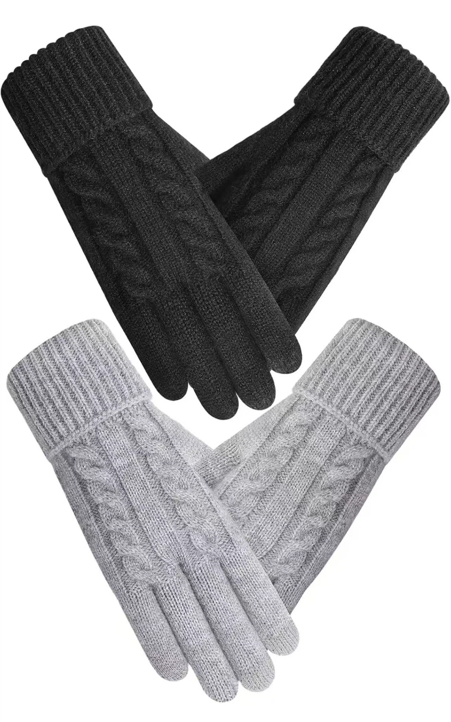 Wool Knit Gloves - Gray & Black