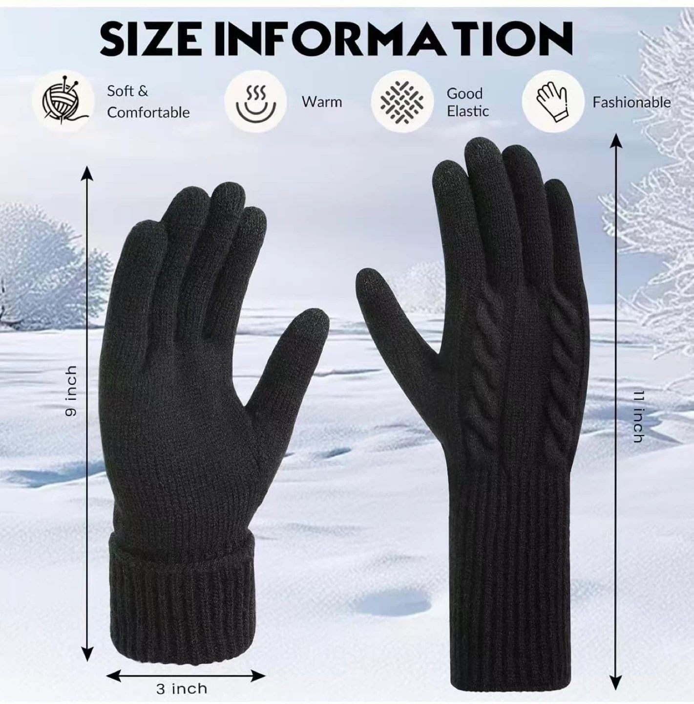 Wool Knit Gloves - Gray & Black - photo 3