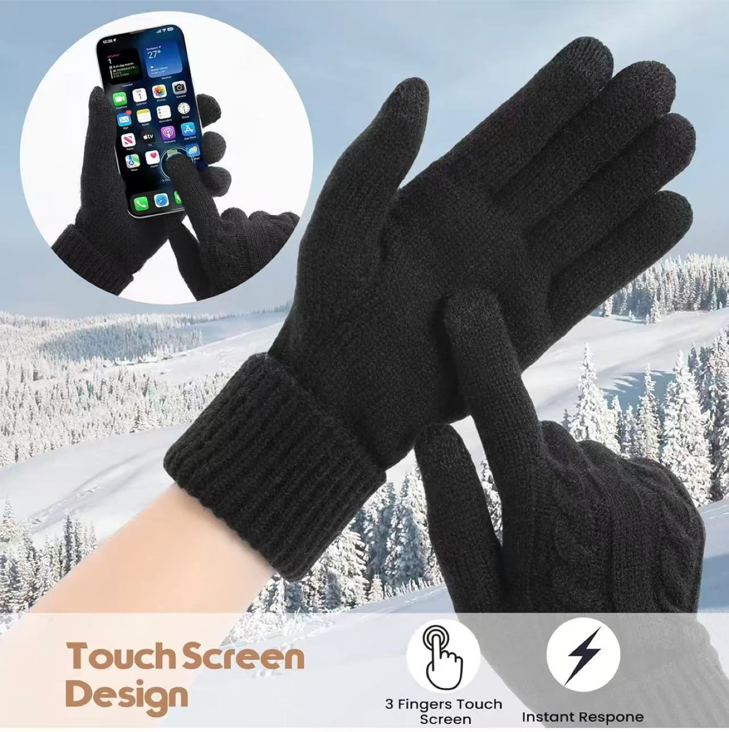 Wool Knit Gloves - Gray & Black - photo 5